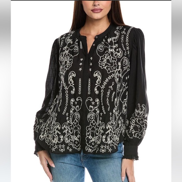 Johnny Was Women's Kivi Blouse Black Embroidered NWT XL